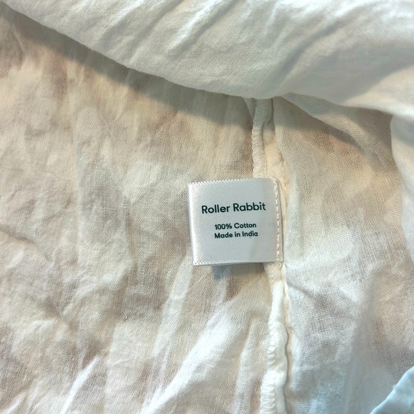 Roller Rabbit Tunic Notch Collar Tassel Belted White Cotton Flutter Sleeve Top - Picture 7 of 14